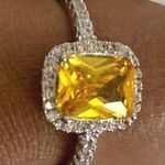 Australian Crystal Square Stone Ring Dipped In White Gold... Yellow Photo 7