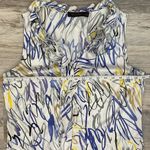 The Limited Sleeveless Ruffled Blouse White with Yellow, Purple & Black Squiggly Photo 6