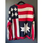 Hand Knit American Flag Pattern Cardigan Sweater Red Photo 1