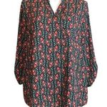 Ny Collection Womens Tunic Top Blouse Shirt Floral Print Chiffon Black Red 2X Photo 1