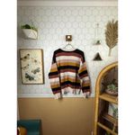 Active USA  Neutral Color Block Striped Knit Boxy Fit Sweater - Size - Large Photo 2