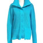 Daisy Fuentes dark  powder blue button down cardigan sweater, size L Photo 0