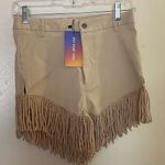 SheIn Women’s Juniors Shorts S Small Beige Cream Tan Weatern Fringe Rope NWT Photo 0