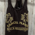 Chaser  Brown Racer Back Tank Top Cancel Plans Palm Tree Rest & Relaxation XS Photo 0