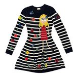 Red Valentino London Kaye Long Sleeve Knit Sweater Dress Stripes Crochet Medium Photo 1