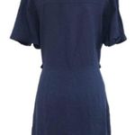Navy Blue 100% Linen Short Sleeve Button Front Dress Classic Midi Size Large New Blue Photo 1