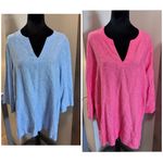 Lands' End Bundle of 2 Lands'‎ End Linen Blend V-Neck Tunic Tops Pink Blue 3/4 Sleeve L Photo 1