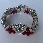 ELEGANT Red Crimson Glass Bead Silver Rhinestone Necklace And Bracelet Set Photo 3