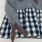ZARA Womens Long Sleeve Gingham Top Blouse Floral Neck Tie Blue White Medium Photo 3