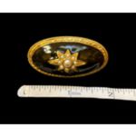 Vintage 1928 Brand Faux Seed Pearl Domed Oval Black Enamel Brooch Pin Gold Tone Photo 6