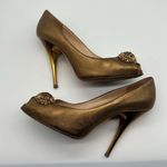 Giuseppe Zanotti  Bronze Gold Leather Crystal Embellished Pumps Heels Size 38 Photo 4