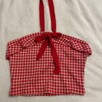 Cottagecore Farmhouse Babydoll Summer Red White Plaid Halter Ribbon Crop Top Size XS Photo 1