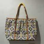 Brighton  Large Tote Buttercup Gray & White 2 Top Leather Straps Charm Canvas Photo 1