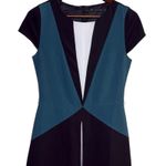 ZARA  Professional Cap Sleeve Colorblock Sheath Midi Dress S Blue Black White Photo 1