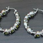 Stainless Steel Simulated Diamond Avocado Green Peridot Inside Out Hoop Earrings Photo 9