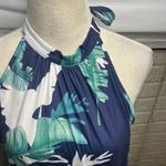 Amazon Womens Navy Blue Tropical Halter‎ Neck Flare Mini Dress Size XL Photo 2