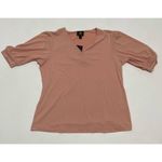 JM Collection Puff Sleeves Tee Shirt Top V-Neck Stretchy Pink Sunstone Small Photo 9