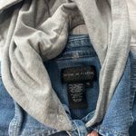 Live a Little Vintage Denim Hoodie Jean Jacket Women’s XL Gray Knit Sleeves Blue Photo 13