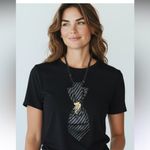 “Dainty Dapper” black Striped Tie Necklace with gold floral brooch Photo 1