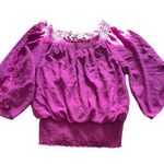 EUC Fuchsia peasant style crop top 3/4 bell sleeve boho indie sleaze XL Pink Photo 0