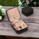 Mini Jewelry Box Portable Travel Jewelry Storage Box, PU Leather Small Organizer Black Photo 0
