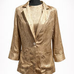Gold Blazer & Metallic Shirt Set Womens Large Padded Shoulder Statement Outfit Photo 0