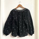 Old Navy Womens Shirt Black Floral Embroidered Poet Puff Sleeve Size Large Photo 1