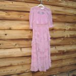 Mac Duggal  8058 Pink High Neck Micro Ruffle Tiered Midi Dress Photo 10