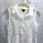 cupio  | White Sleeveless Button Up Sheer Peplum Top | Size Small Photo 1