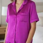 Juicy Couture Women’s Hot Fuschia Pink Rhinestoned Satin Pajama Shirt Photo 0