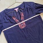 Lilly Pulitzer Navy Blue Lurex Stripe Coral Embroidery Tunic Top Size S Photo 6
