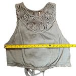Free People  Large  Gauze Lace Crochet Tie Back Crop Top Gray High Neck Photo 4