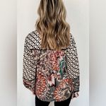 Boho Mixed Patchwork Print Lace Detail Blouse Long Lantern Ruffle Cuff Sleeves Size M Photo 5