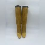 Manolo Blahnik FLEQUILLOHI Yellow Satin Fringe Detail Knee High Boots 105mm Photo 2