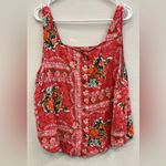 LC Lauren Conrad Lauren Conrad Floral Red Sleeveless Linen Blend Top Button Down Back XXL Photo 1