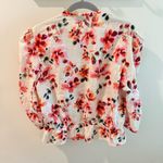 Sam Edelman Scarlette Button Front Crop Embroidered Floral Peplum Top Large Photo 4