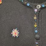 Black Cardigan Multicolor Embroidered Snowflakes Beaded & Sequined Neckline Photo 1