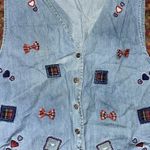 VTG DENIM BUTTON UP VEST PLAID BOW 3D DETAIL Blue Size M Photo 3