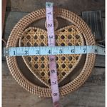 Truessa Round Rattan Crossbody Bag with Heart Woven Detail, NWT Brown Photo 3