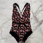 Skinny Dippers Ruffle One Piece Swimsuit Size L Black Floral New Belt Slimming Size L Photo 1