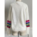 Fantastic Fawn  Cream Sweater Rainbow Multi Color Striped Arms Small Photo 2