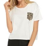 French Connection  Top White Leopard Pocket Oversized Cropped T-Shirt Sz XS EUC Photo 0
