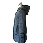 DKNY NWOT   Mixed Media Leather Trim Walker Coat Heather Grey Hooded Wool Blend Photo 3