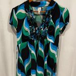 Heart soul Y2k green blue ruffle collar tie back babydoll flowy top stretchy Photo 7