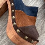 Vintage Y2k wooden clog platform open toe heels leather suede blue brown tan 7.5 Multiple Photo 2