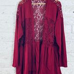 Paper + Tee  CARDIGAN 3X Deep Red Lace Sweater Slipon Exclusive Floral Print Stretch NEW Photo 1