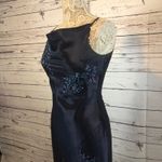 Alex Evenings Y2K navy beaded slip cowl neck floral satin formal Gown small Photo 14