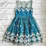 Chi Chi London Reign or Shine Teal Metallic Lace Sleeveless Midi Prom Dress NWT Photo 10