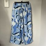 Rachel Zoe Wide leg elastic pull on linen blend trouser pants cropped beachy blue pattern Photo 3