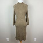 Calvin Klein  Sweater Dress Women Large Brown Belted Ribbed Knit‎ 3/4 Sleeve Slim Photo 7